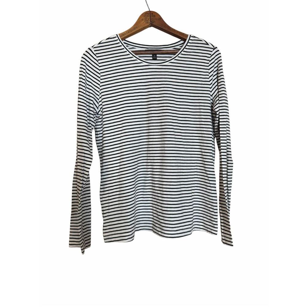 Banana Republic NWOT Stripe Crew Neck Long Sleeve T-Shirt Black White Medium - Picture 2 of 7